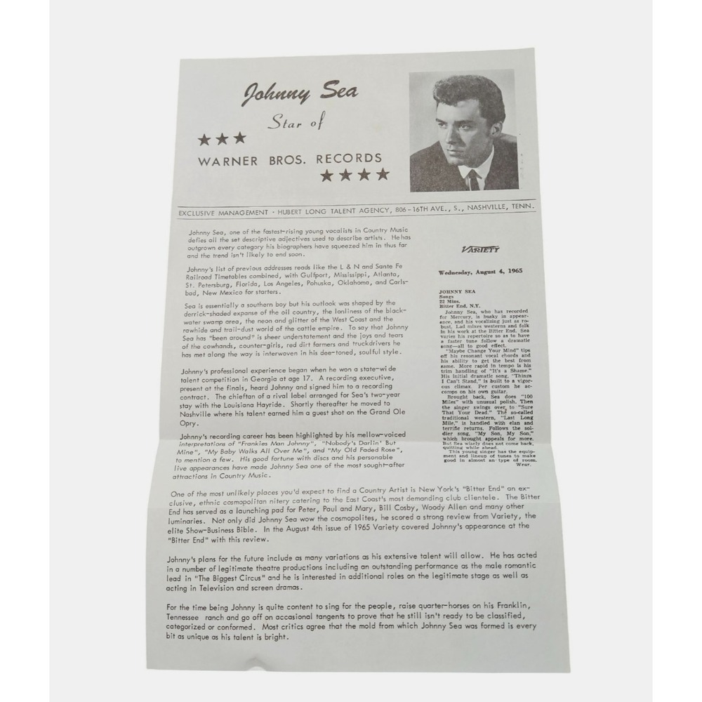 Vintage 1960s Johnny Seay Country Music 8x10 Press Photo & Press Releases - Picture 2 of 5